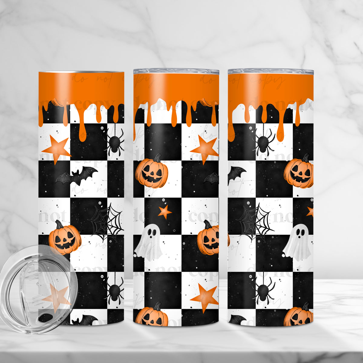 Checker Pumpkin Drip Tumbler Wrap