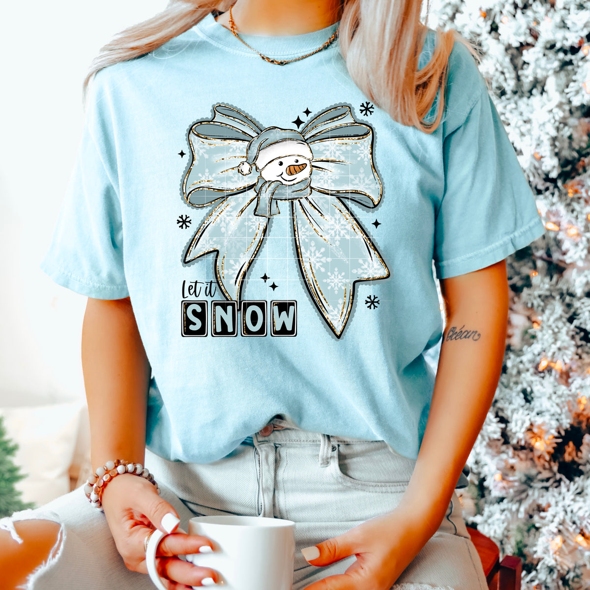 Let It Snow Snowman Bow PNG