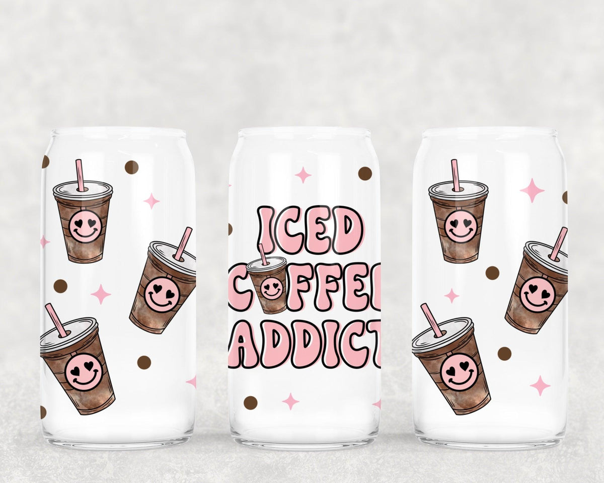 Iced Coffee Addict 16oz Glass Wrap