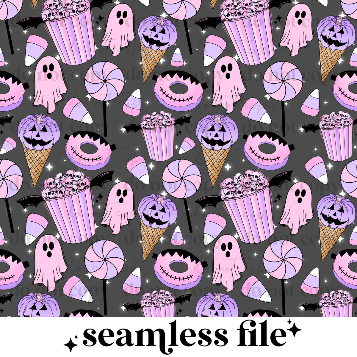 Gray background spooky snacks Seamless