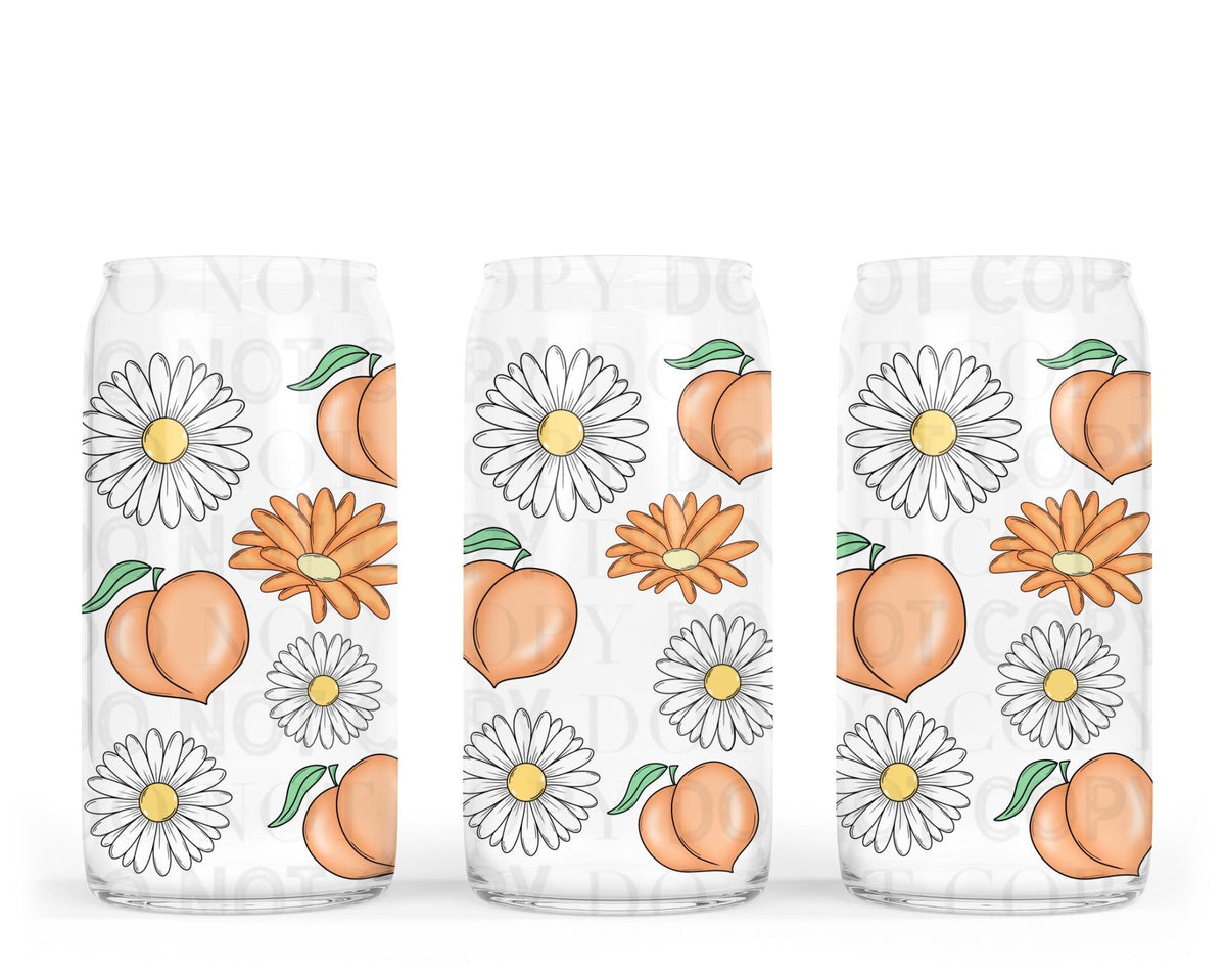 Peaches and daisy Glass 16oz Wrap