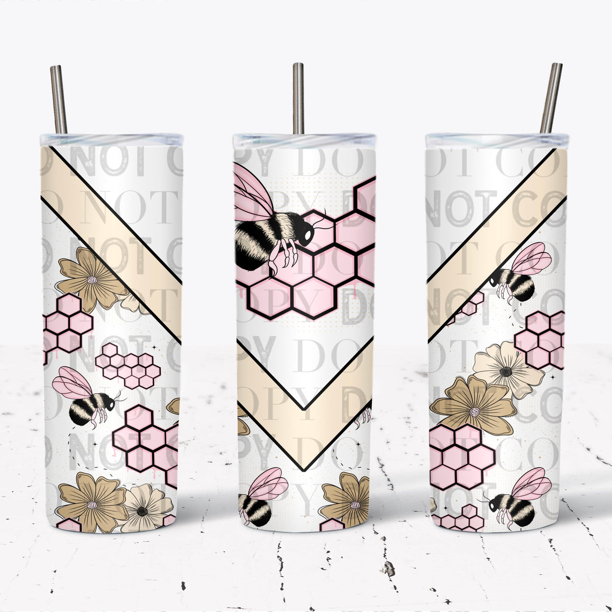 Pink Bee Honeycomb Tumbler Wrap