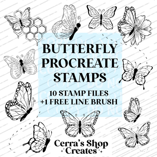 Hand drawn Butterfly Procreate Stamp Set